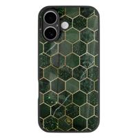 iPhone 16 glazen hardcase - Kubus groen iPhone 16 glazen hardcase - Kubus groen