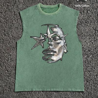 Bon&Bon Men's Pentagram Graphic Sleeveless Top | Cotton Loose Fit Tank Green / S
