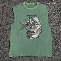 Bon&Bon Men's Pentagram Graphic Sleeveless Top | Cotton Loose Fit Tank Green / S