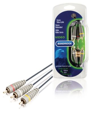 Bandridge Composiet Videokabel 3x RCA Male naar 3x RCA Male 10 m Blauw | 1 stuks - BVL5310 BVL5310