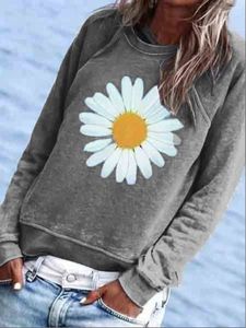 Blue Cotton-Blend Crew Neck Floral Casual T-shirt