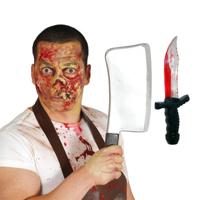 Halloween/horror thema wapens - 2x messen - dolk 25 cm - slagersmes 41 cm - kunststof