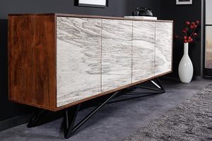 Massief houten dressoir MOUNTAIN SOUL 175cm echt natuursteen wit acaciamarmer design - 43379