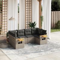 6-delige Loungeset met kussens poly rattan grijs