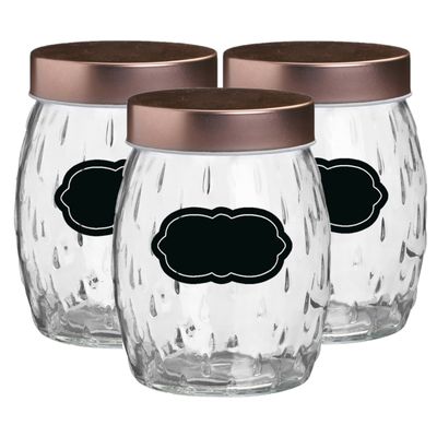 Voorraadpot/bewaarpot Beau - 6x - 1.2L - glas - koperen deksel - incl. etiketten