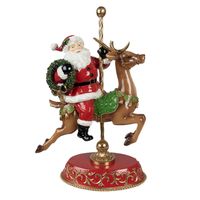 Clayre & Eef Beeld Kerstman Rendier 46 cm Rood Polyresin Kerstdecoratie Rood Kerstdecoratie