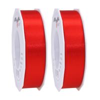 Cadeaulint Satijn - 2x - 2.5 cm x 25 meter - rood - cadeaus inpakken - sierlint