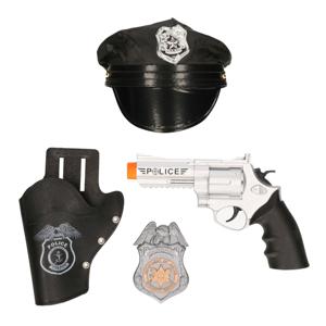 Carnaval verkleed politie agent pet/cap - zwart - met pistool/badge - kinderen - accessoires