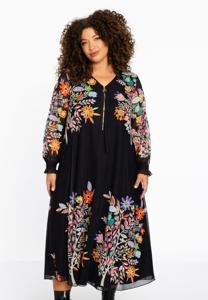 Yoek Dress swing long LINDA | Zwart | Maat 50/52