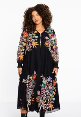 Yoek Dress swing long LINDA | Zwart | Maat 58/60