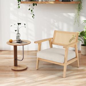 Fauteuil Loungestoel Accentstoel van Corduroy Relaxstoel met Rotan Rugleuning Eetkamerstoel Moderne Enkele Bank voor Woonkamer