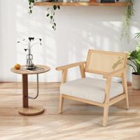 Fauteuil Loungestoel Accentstoel van Corduroy Relaxstoel met Rotan Rugleuning Eetkamerstoel Moderne Enkele Bank voor Woonkamer