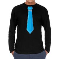 Verkleed shirt voor heren - stropdas blauw - zwart - carnaval - foute party - longsleeve