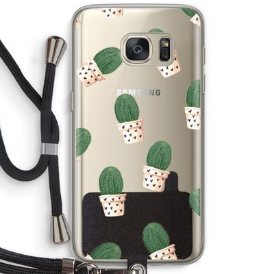 Cactusprint roze: Samsung Galaxy S7 Transparant Hoesje met koord