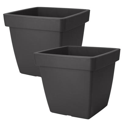 Pro Garden Plantenpot/bloempot Square Classic - 2x - kunststof - zwart - D39 x H35 cm
