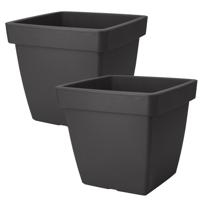 Pro Garden Plantenpot/bloempot Square Classic - 2x - kunststof - zwart - D39 x H35 cm