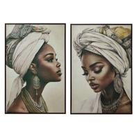 Schilderij Home ESPRIT Bruin Beige Koloniaal Fluweel Afrikaanse 83 x 4 x 123 cm (2 Stuks)