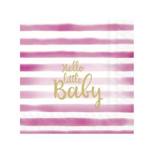 40x Roze 3-laags servetten Hello little baby 33 x 33 cm