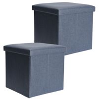 Poef/hocker/krukje - 2x - opbergbox - blauw - polyester - 38 x 38 cm - opvouwbaar - thumbnail