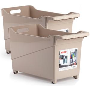 Plasticforte Opbergbox - Set van 3x stuks - bruin - 45 x 24 cm - kunststof - op wieltjes