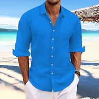 Voor heren linnen overhemd Zomer overhemd Strand Kleding Overhemd met knopen Normaal shirt Lichtgeel Wit Blozend Roze Donker Marine Lange mouw Effen Lente zomer Casual Dagelijks Kleding Lightinthebox - thumbnail