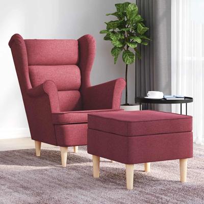 Fauteuil met voetenbankje stof wijnrood