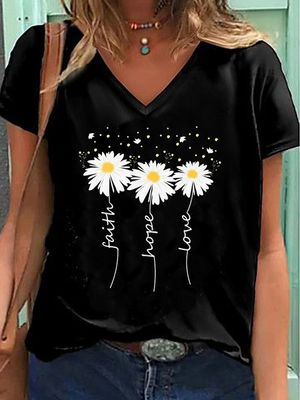 Casual Loszittend V Nek T-shirt