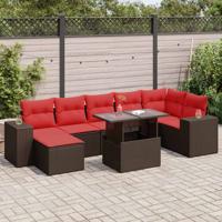 8-delige Loungeset met kussens poly rattan acacia bruin