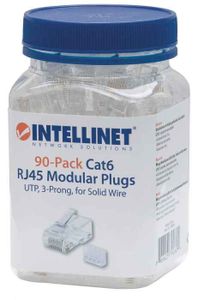Intellinet Kabel Intellinet verpakking van 90 stuks Cat6 modulaire RJ45-stekkers UTP 3-voudige klem voor massieve draad 90 stekkers in pot 790604 Krimpcontact