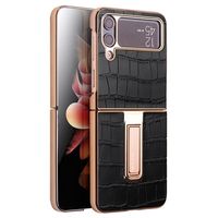 Qialino Croco Samsung Galaxy Z Flip4 Leder Bekleed Hoesje - Zwart