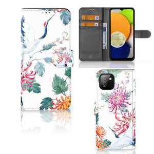 Samsung Galaxy A03 Telefoonhoesje met Pasjes Bird Flowers