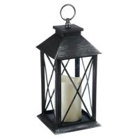 Tuin lantaarn - grijs - kunststof/glas - 14 x 14 x 28 cm - buiten