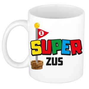 Cadeau koffie/thee mok voor zus - wit - super zus - keramiek - 300 ml