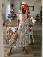 Casual Floral Half Sleeve V Neck Printed Dress - thumbnail