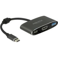 DeLOCK usb-c male > hdmi female + usb-a + usb-c pd adapter (zwart, 0,2 meter, 4k 30hz)