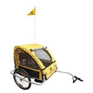 M-Wave Kinder Fietsaanhangwagen Vouwbaar, 20 Wielen, Reflectoren, Regenbescherming, Blauw"