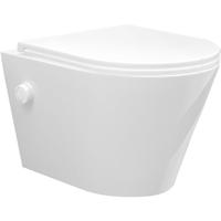 Wandcloset Wiesbaden Vesta | 52 cm | Rimless | Bidet functie-warm en koud water | Incl.Toiletzitting | Keramiek | Glans wit