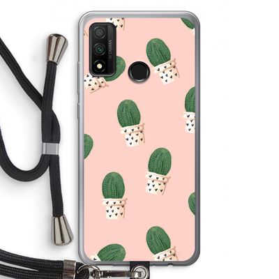 Cactusprint roze: Huawei P Smart (2020) Transparant Hoesje met koord