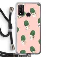 Cactusprint roze: Huawei P Smart (2020) Transparant Hoesje met koord
