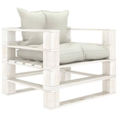 Tuinbank met beige kussens pallet hout