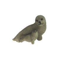 Beeldje zeehond met baby - grijs - polystone - 11 cm