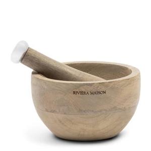 Riviera Maison Vijzel met stamper Bruin, Hout - RM Mortar & Pestle