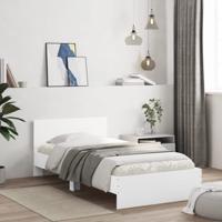 Bedframe met hoofdbord bewerkt hout wit 100x200 cm - thumbnail