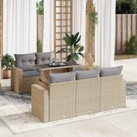6-delige Loungeset met kussens poly rattan beige