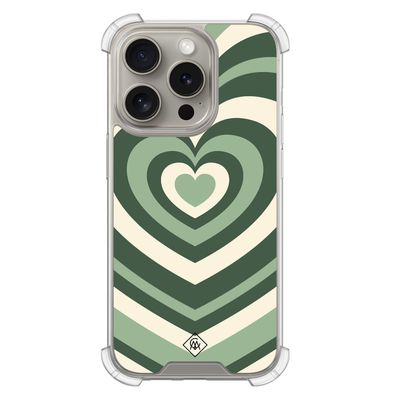 iPhone 15 Pro shockproof hoesje - Groen hart swirl