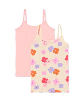 HEMA Kinderhemden rib bloemen - 2 stuks lichtroze (lichtroze)
