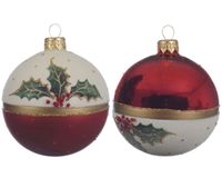 Kerstbal glas hulst d8 cm k.rood a2 - Decoris