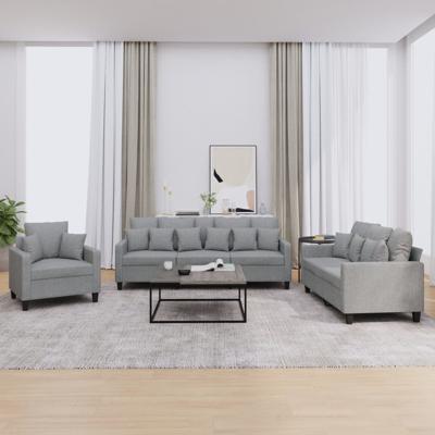 3-delige Loungeset met kussens stof lichtgrijs