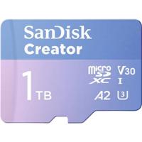 SanDisk Creator microSDXC-kaart Retail 1 TB A2 Application Performance Class, UHS-I U3, v30 Video Speed Class Incl. SD-adapter, Temperatuurbestendig, Met SanDisk Creator microSDXC-kaart Retail 1 TB A2 Application Performance Class, UHS-I U3, v30 Video Speed Class Incl. SD-adapter, Temperatuurbestendig, Met