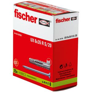 Fischer UX 6 x 35R S/20 Universele pluggen 35 mm 6 mm 94758 25 stuk(s)